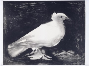 monochrome black white Painting - Dove bird black and white Picasso